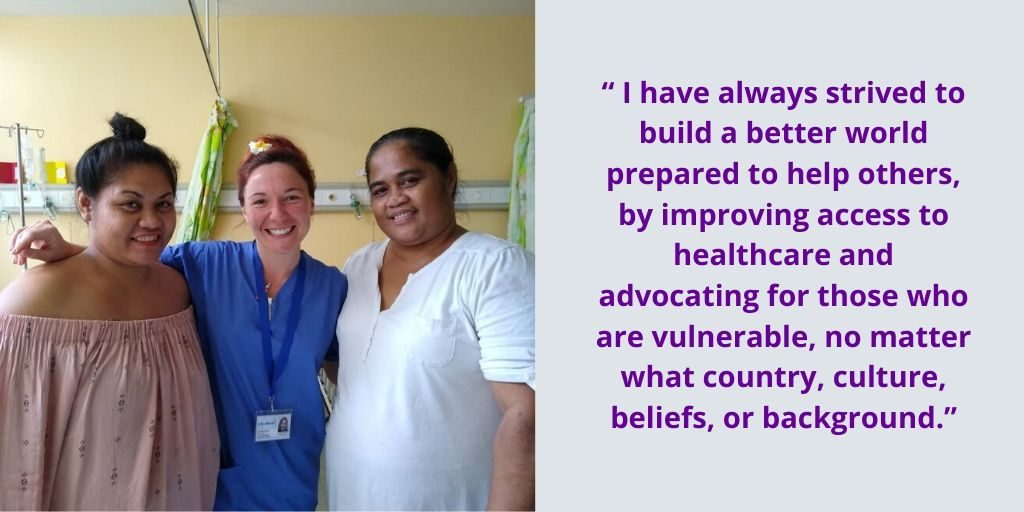 a medical professional with two women